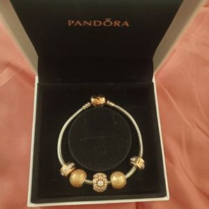 Pandora 7.1 sterling silver with rose gold plated heart shaped clasp + charms